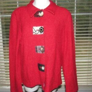 ALEXA RAE Boutique Red Acrylic Blend Button Front Jacket with Patches Size 3 (Sm